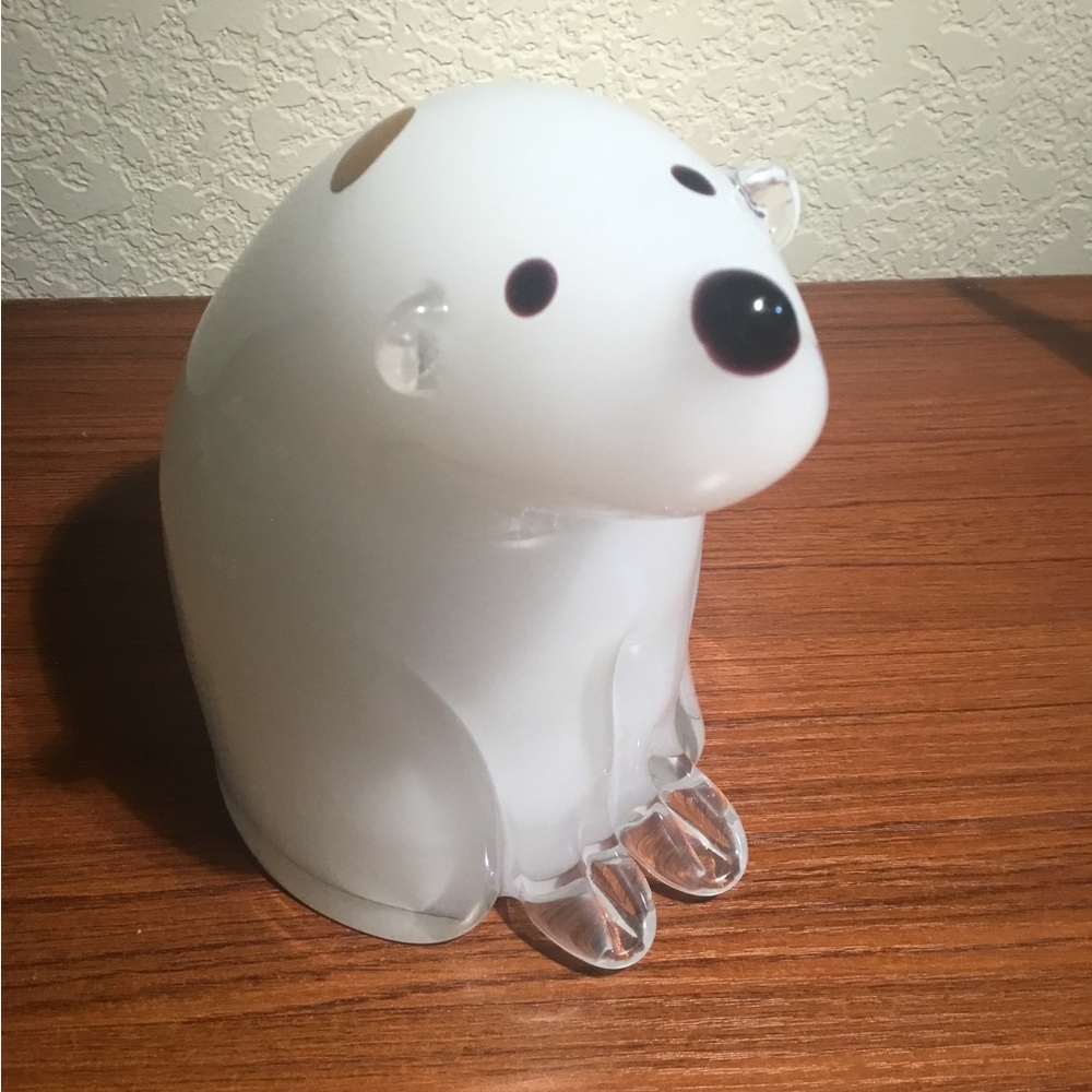 Vintage Italian Murano White Art Glass 7" Polar Bear Sculpture
